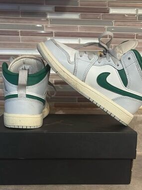 Jordan Kids White and Green High-Top Sneakers